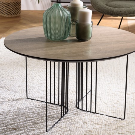 JULIA Beveled Coffee Table 70x70cm Mocha Black Metal Graphic Legs