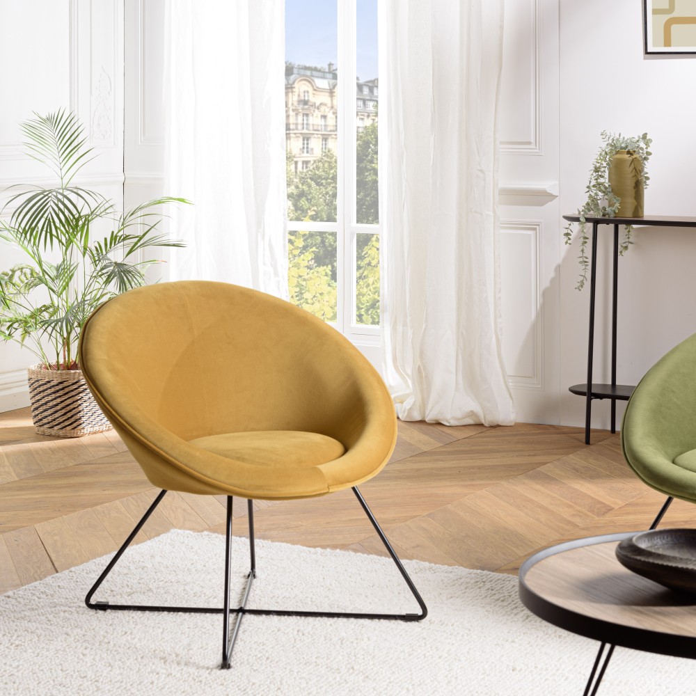 Fauteuil AGATHE - Tissu velours jaune moutarde Fauteuil AGATHE - Tissu velours jaune moutarde