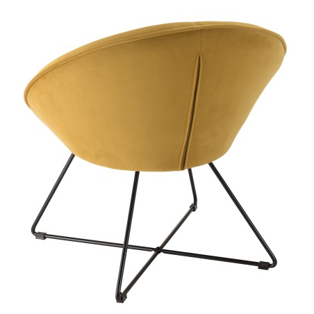 AGATHE Mustard Yellow Velvet Armchair - Black Metal Legs