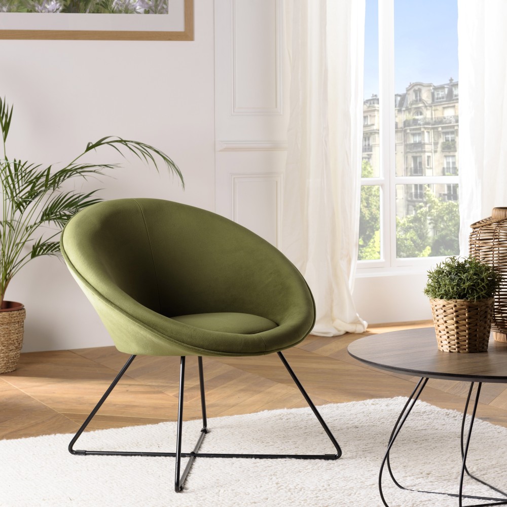 Fauteuil AGATHE - Velours vert olive Fauteuil AGATHE - Velours vert olive