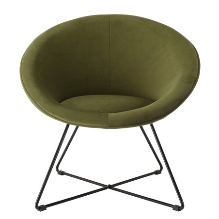AGATHE Olive Green Velvet Fabric Armchair - Stylish and Comfortable