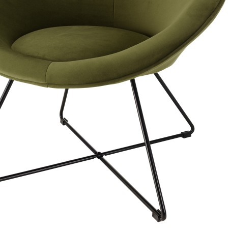 AGATHE Olive Green Velvet Fabric Armchair - Stylish and Comfortable
