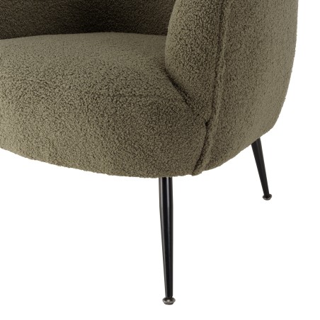 AGATHE - Cosy Armchair in Khaki Green Bouclé Fabric