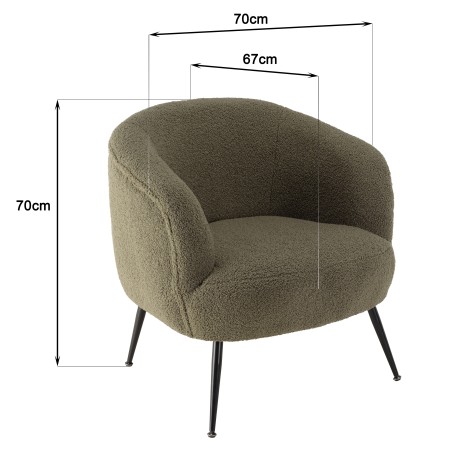 Fauteuil AGATHE - Tissu bouclette vert kaki et métal noir
