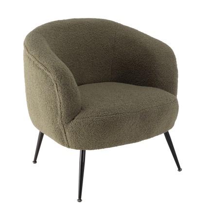 Fauteuil AGATHE - Tissu bouclette vert kaki et métal noir