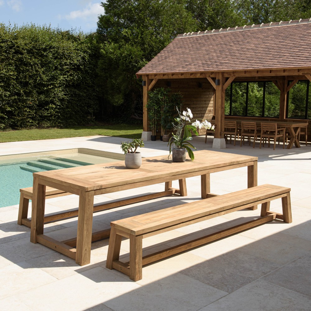 KALLY Garden Furniture Set - Recycled Teak Table & Benches KALLY Garden Furniture Set - Recycled Teak Table & Benches