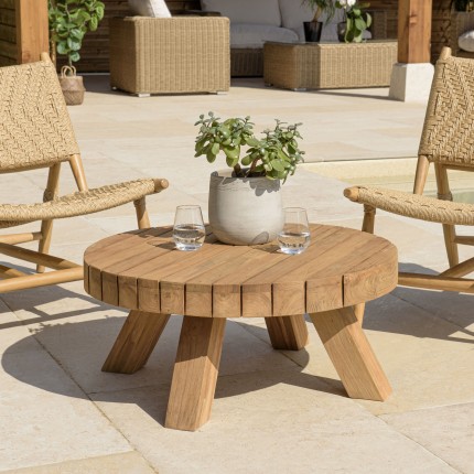 KALLY Round Garden Coffee Table 80x80m Recycled Teak Natural Color