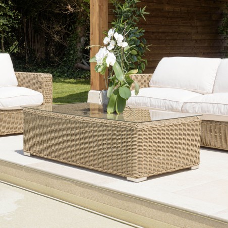 Salon de jardin 5 places en rotin synthétique taupe