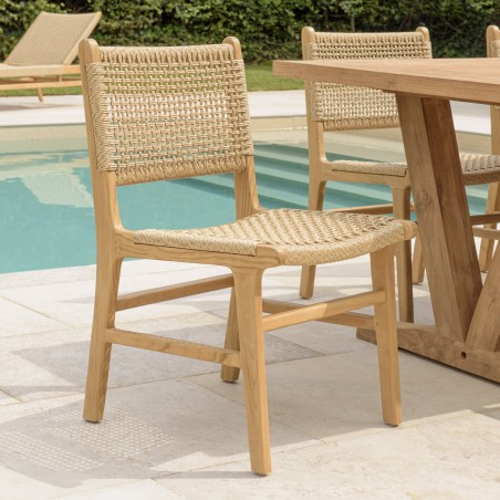 Lot 2 chaises jardin Valeria teck naturel rotin beige