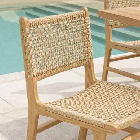 Lot 2 chaises jardin Valeria teck naturel rotin beige