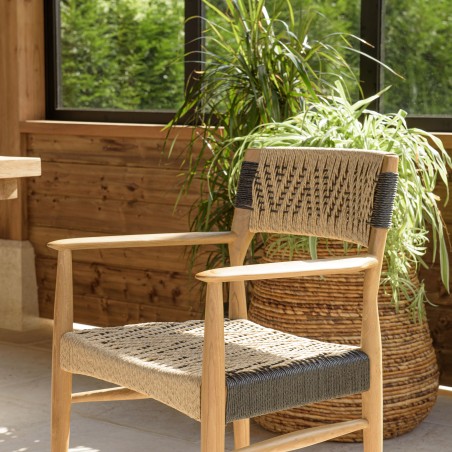 Lot de 2 fauteuils jardin VALERIA - Teck et rotin synthétique beige/noir