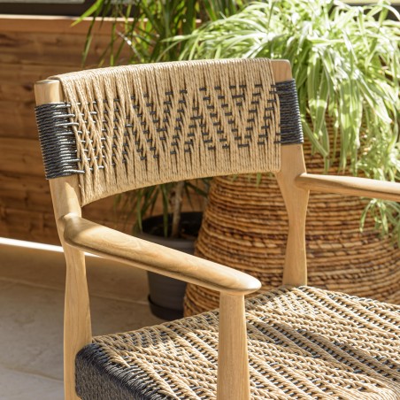 Lot de 2 fauteuils jardin VALERIA - Teck et rotin synthétique beige/noir