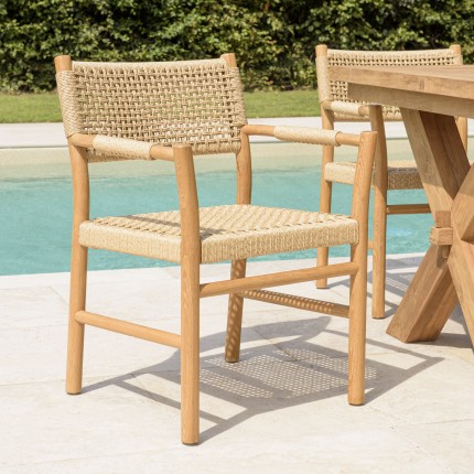 VALERIA - Set of 2 Garden Armchairs | Beige Synthetic Rattan & Teak