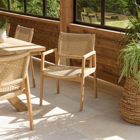 VALERIA - Set of 2 Garden Armchairs | Natural Teak & Beige Rattan