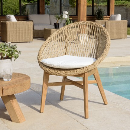 Lot de 2 fauteuils jardin arrondi teck rotin synthétique