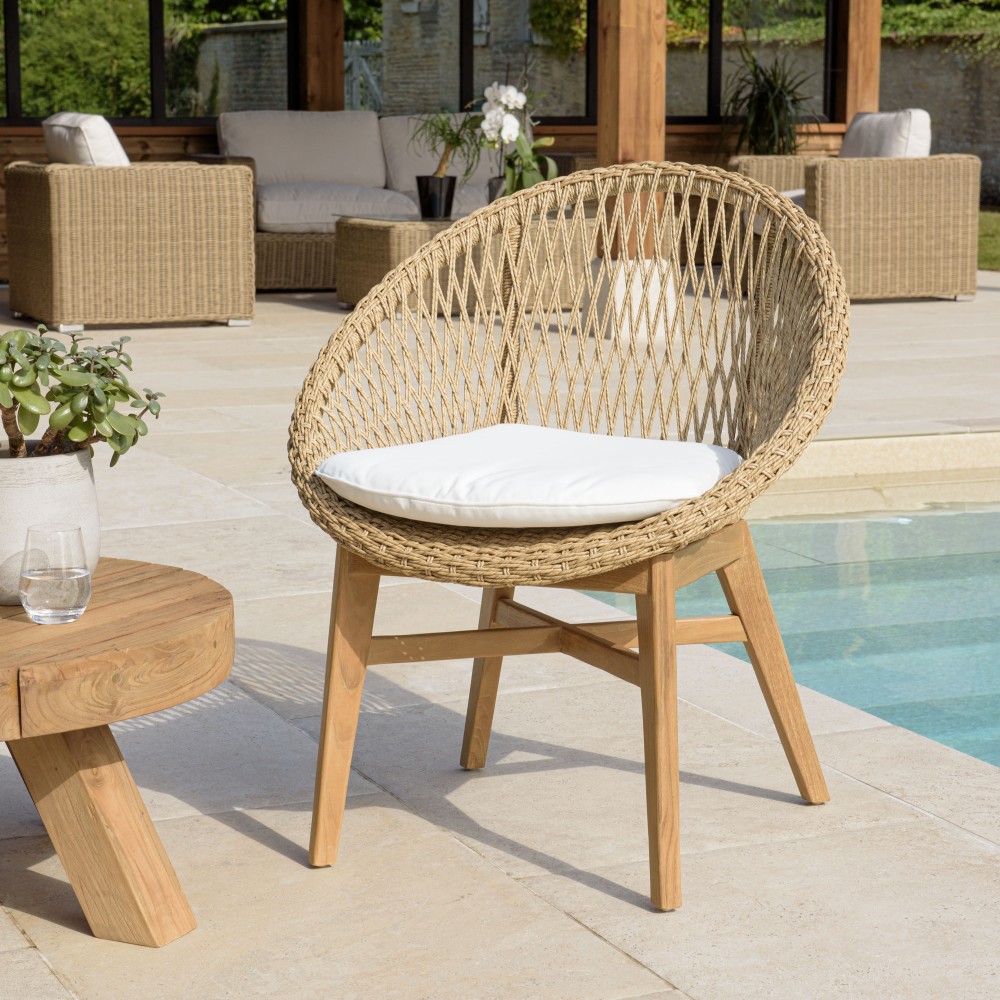 Lot de 2 fauteuils jardin arrondi teck rotin synthétique Lot de 2 fauteuils jardin arrondi teck rotin synthétique