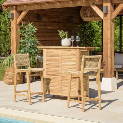 Lot de 2 tabourets bar de jardin teck rotin beige