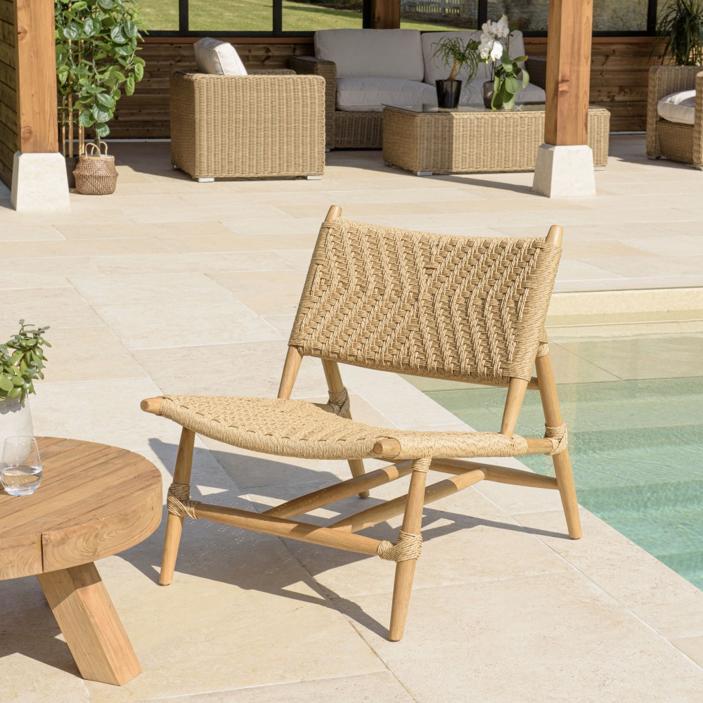 Lot 2 fauteuils lounge jardin teck rotin synthétique Lot 2 fauteuils lounge jardin teck rotin synthétique