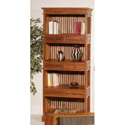 API Brown 6-drawer Teak Wood Bookcase