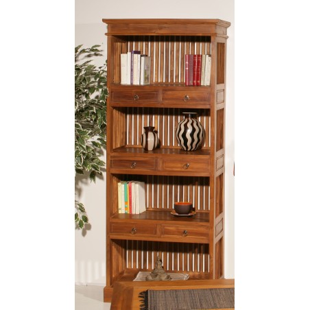 Étagère bibliothèque marron 6 tiroirs bois Teck