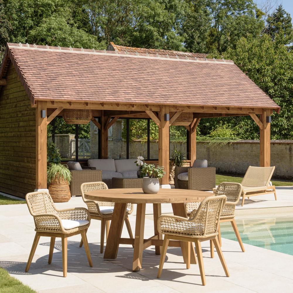 VALERIA - Recycled teak synthetic rattan garden set for 4 people. VALERIA - Recycled teak synthetic rattan garden set for 4 people.