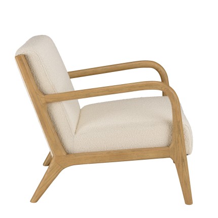 Fauteuil bas tissu bouclette écru PIERRE