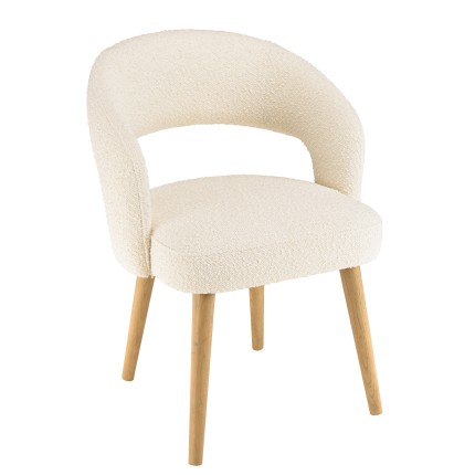 PIERRE Chair - Ecru Bouclé Fabric with Open Backrest