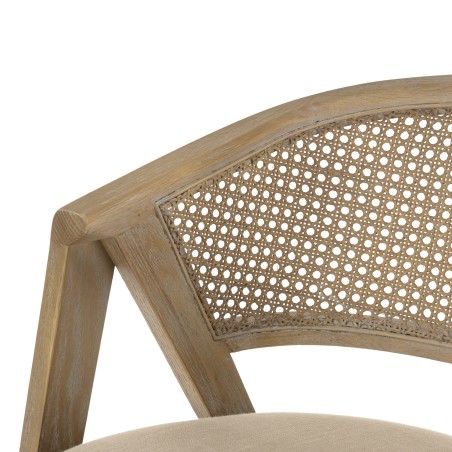 Chaise en bois PIERRE - Assise tissu lin et dossier rotin naturel