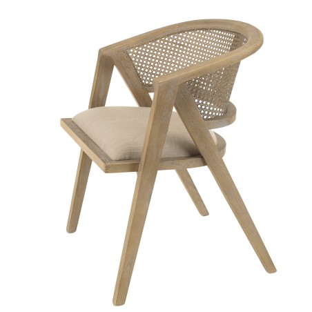Chaise en bois PIERRE - Assise tissu lin et dossier rotin naturel
