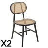 Lot 2 chaises bois noir et rotin naturel