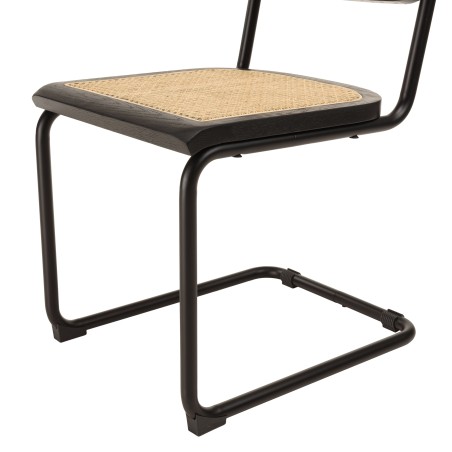 PIERRE - Set of 2 Chairs with Black Wood Seat and Rattan Backrest