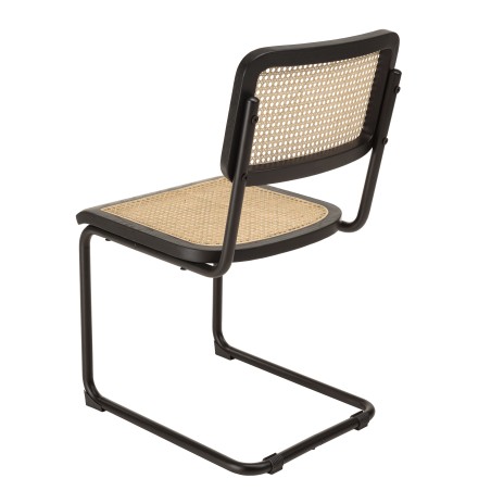PIERRE - Set of 2 Chairs with Black Wood Seat and Rattan Backrest