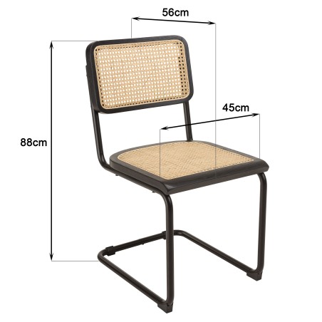 Lot 2 chaises bois noir/rotin naturel métal