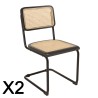 PIERRE - Set of 2 Chairs with Black Wood Seat and Rattan Backrest