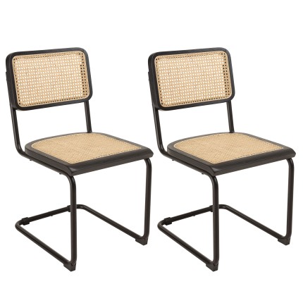 PIERRE - Set of 2 Chairs with Black Wood Seat and Rattan Backrest