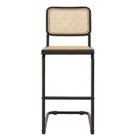 Lot de 2 tabourets d'îlot bois noir/rotin naturel