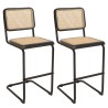 Lot de 2 tabourets d'îlot bois noir/rotin naturel