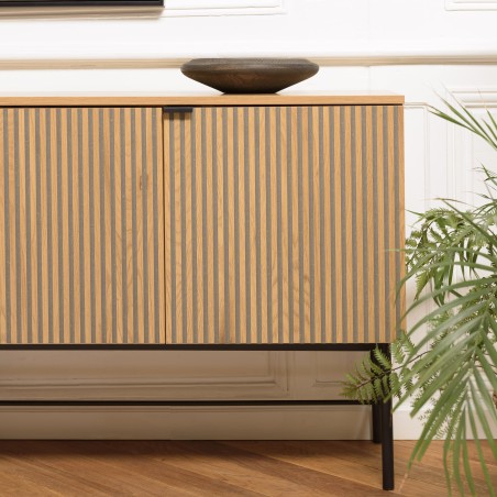 SCOTT 4-Door Sideboard | Black & Natural Wood Effect Finish