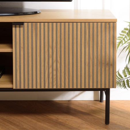 SCOTT 2-Door TV Stand - Black/Natural Wood Finish
