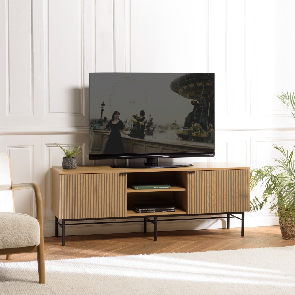 SCOTT 2-Door TV Stand - Black/Natural Wood Finish SCOTT 2-Door TV Stand - Black/Natural Wood Finish