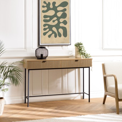 SCOTT Console Table with 2 Drawers - Black/Natural Wood Finish