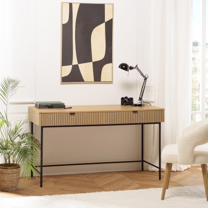 Bureau SCOTT 2 tiroirs noir et naturel
