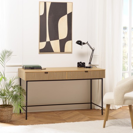SCOTT Desk with 2 Drawers - Black/Natural Wood Finish