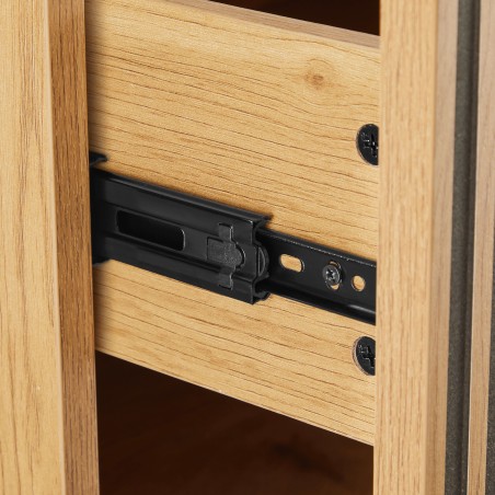 SCOTT Bedside Table with 1 Drawer in Black and Natural Wood Effect