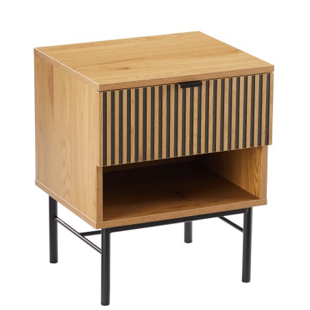 SCOTT Bedside Table with 1 Drawer in Black and Natural Wood Effect