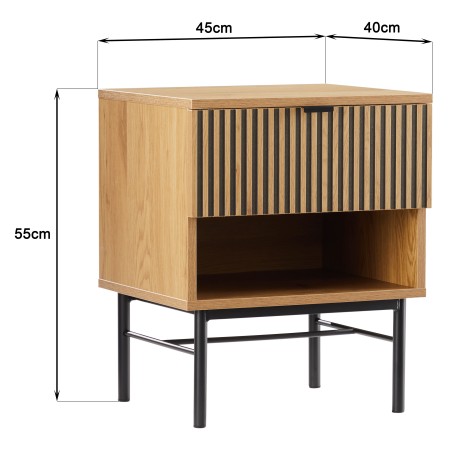 SCOTT Bedside Table with 1 Drawer in Black and Natural Wood Effect
