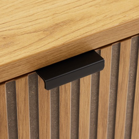 SCOTT Bedside Table - Black/Natural Wood Effect - 2 Drawers