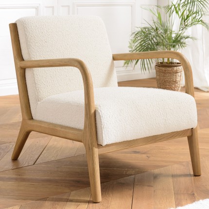 Fauteuil bas tissu bouclette écru PIERRE