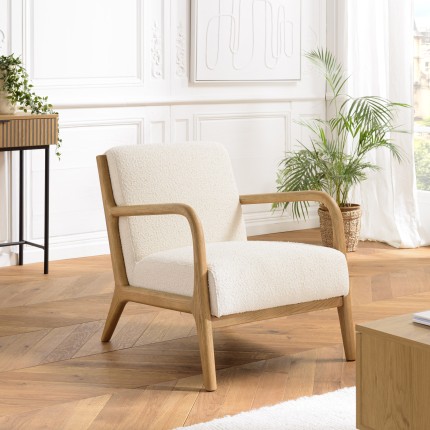 Fauteuil bas tissu bouclette écru PIERRE