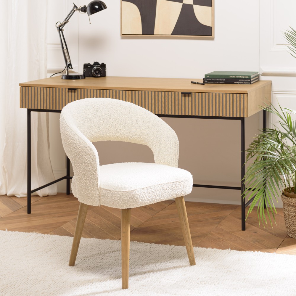 PIERRE Chair - Ecru Bouclé Fabric with Open Backrest PIERRE Chair - Ecru Bouclé Fabric with Open Backrest
